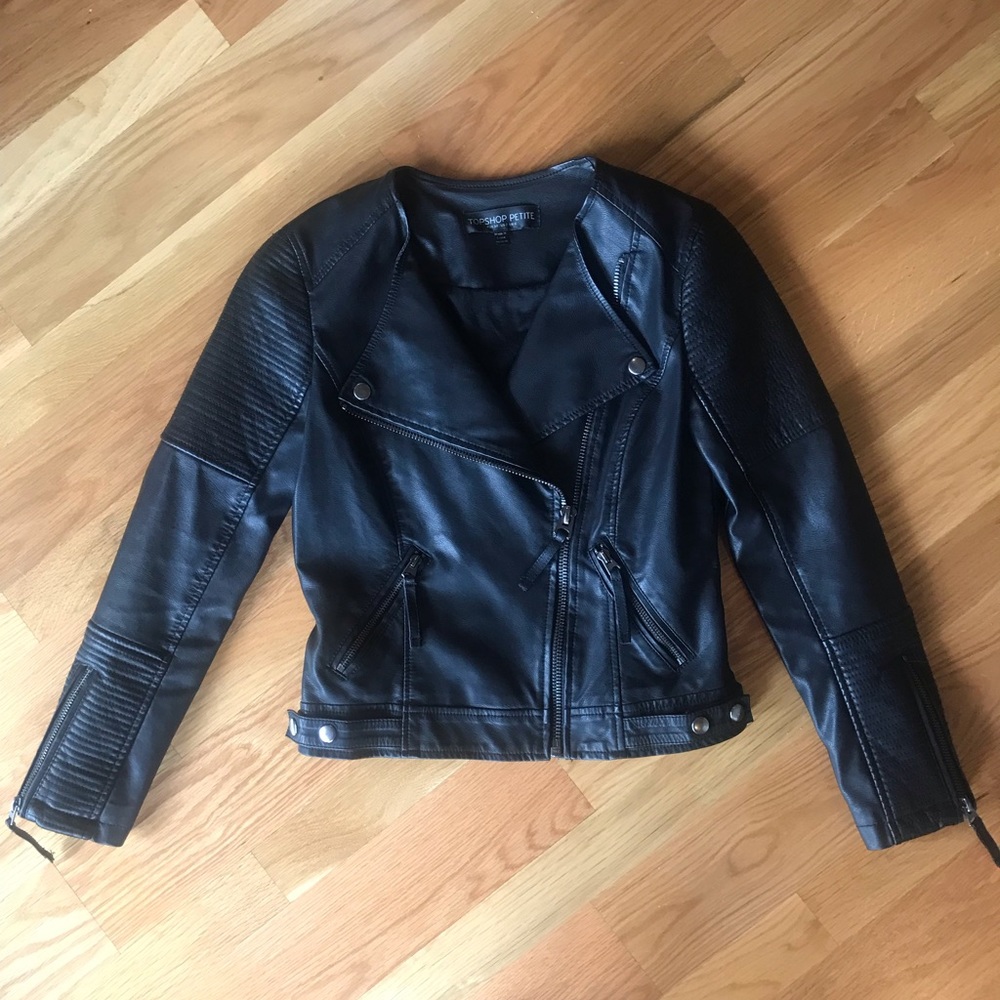 TOPSHOP Petite Faux Leather Biker Jacket